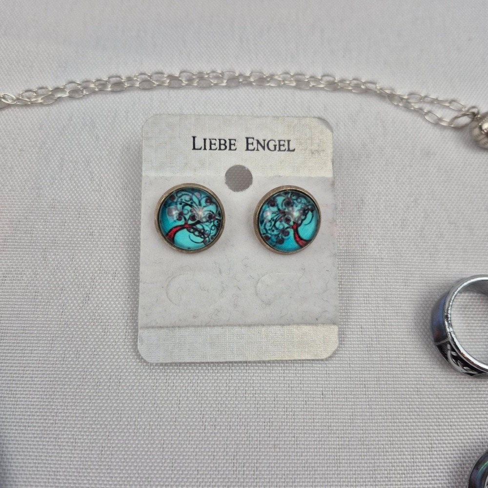 Blue Boho Jewelry Lot Necklace Earrings Rings Dolphin Bear Dog Animal Set‎ - Picture 16 of 16